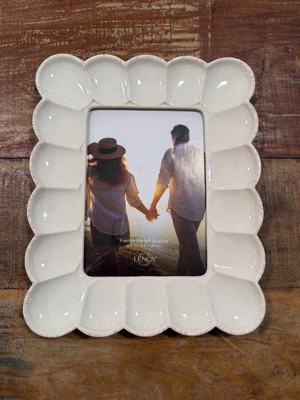 Lenox French Perle Scallop 5x7 Picture Frame White Ivory Ceramic 895082